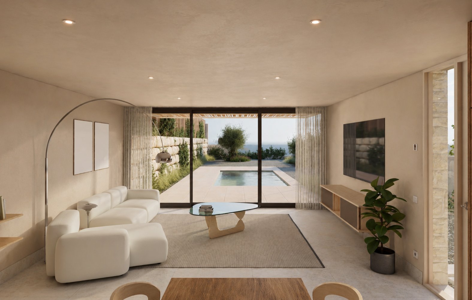 Tarraco Homes - Salón-comedor con salida a la piscina